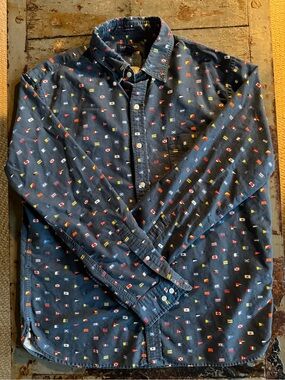 Lands' End Preppy Sail Rigger Oxford Navy Button-Down with Nautical Flags